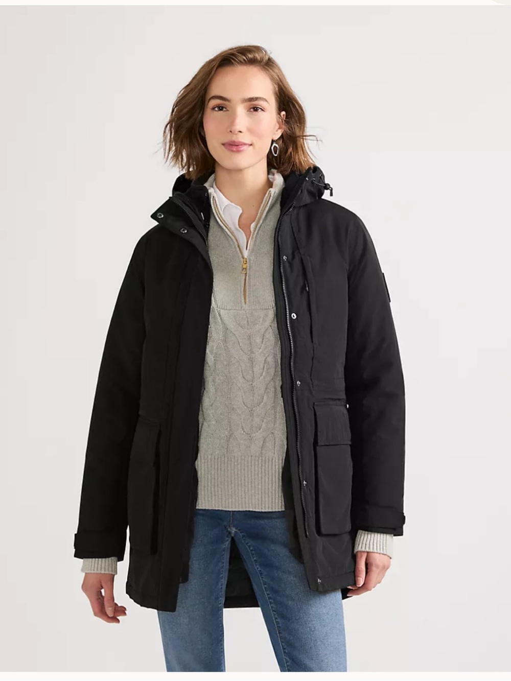 Lands End Squall 3-in-1 Parka Jacket Black Hooded Women's Size L 14-16 NWT